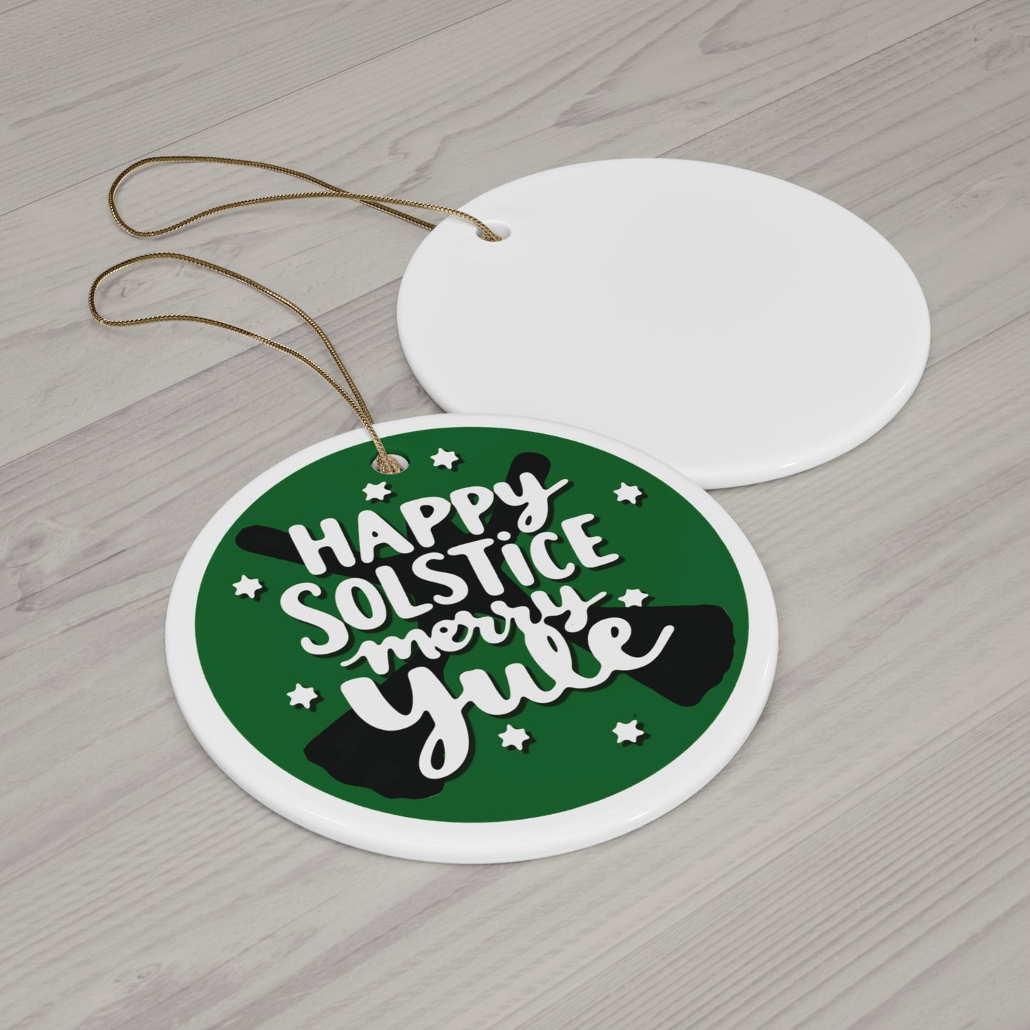 Ceramic Ornament - Happy Solstice Merry Yule Green