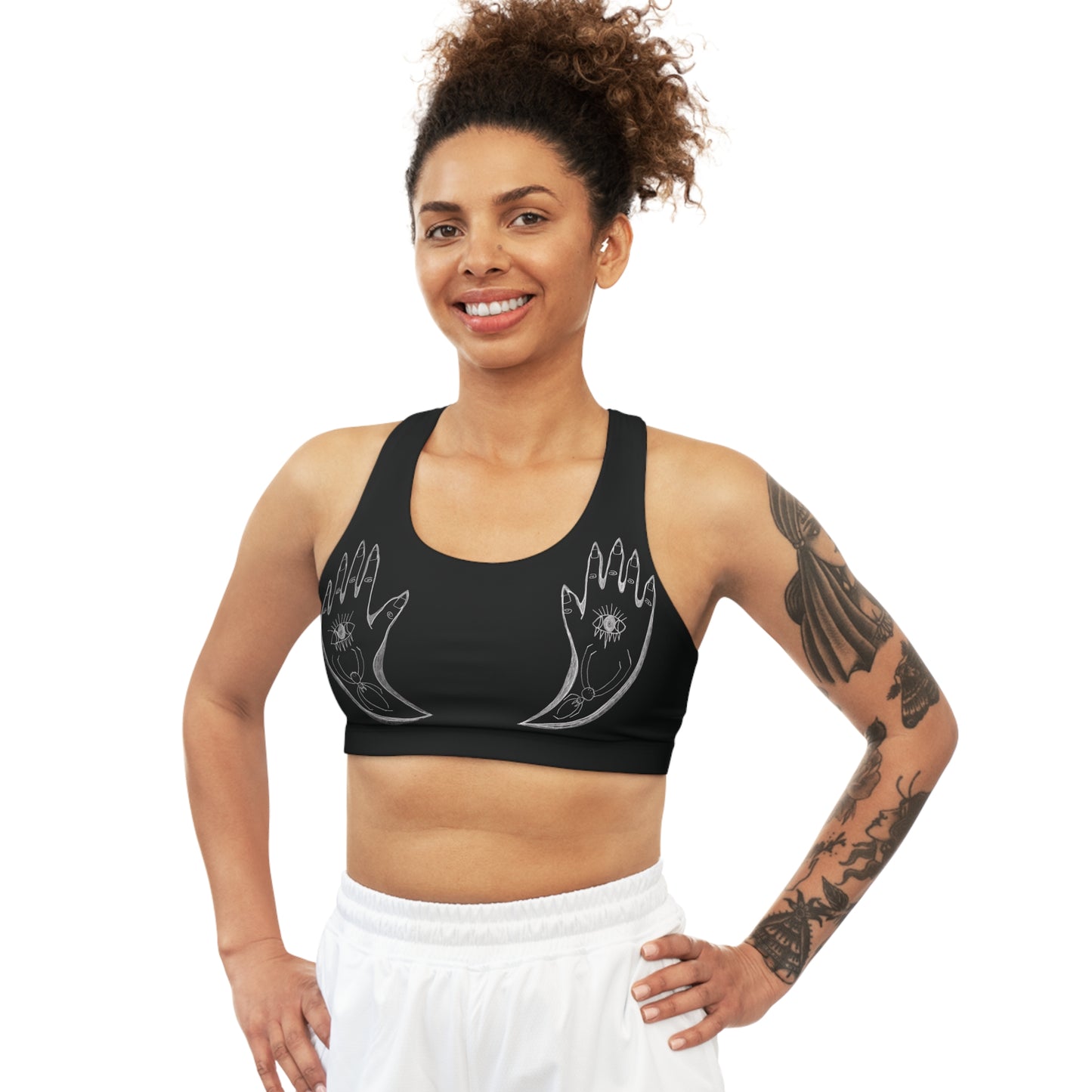 Sports Bra - Bless This Chest Seamless Bra with Protection Magic Hands and Parsley Flower Design by April Rosenberg and Risa Dickens