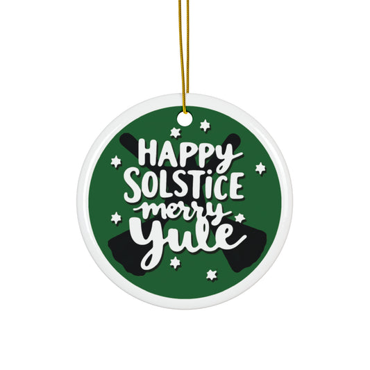 Ceramic Ornament - Happy Solstice Merry Yule Green