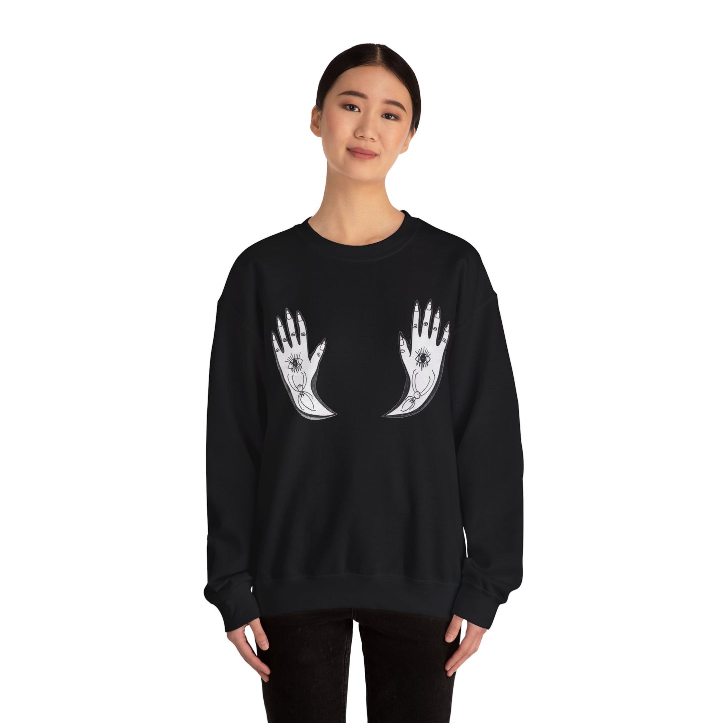 Bless This Chest Crewneck Sweatshirt with Protection Hands and Parsley Flower