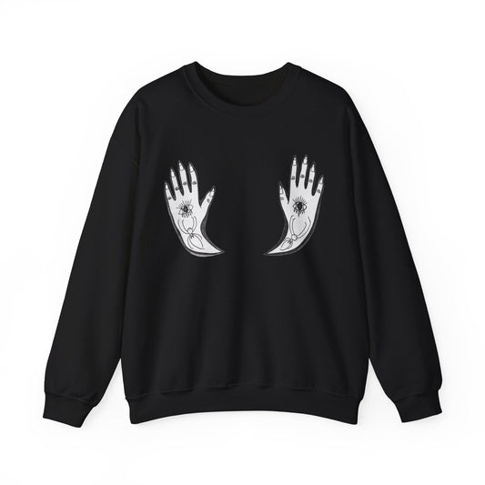 Bless This Chest Crewneck Sweatshirt with Protection Hands and Parsley Flower