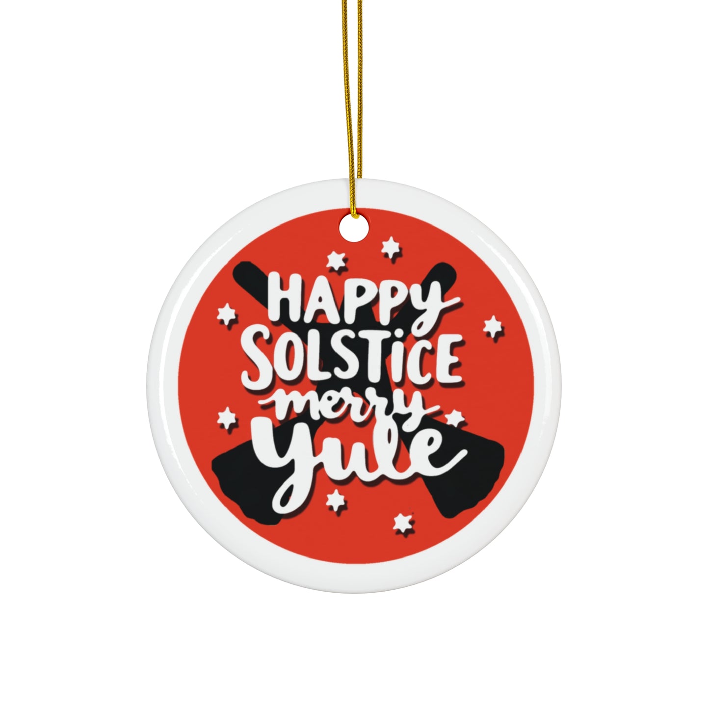 Ceramic Ornament - Happy Solstice Merry Yule Red